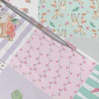 Pink Woodland Animals Baby Girl Quilt Top (rotated) - Deer Fox - I Woke Up This Cute Patchwork Wholecloth Baby Blanket, Gray Mint Lavender