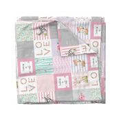 Pink Woodland Animals Baby Girl Quilt Top (rotated) - Deer Fox - I Woke Up This Cute Patchwork Wholecloth Baby Blanket, Gray Mint Lavender