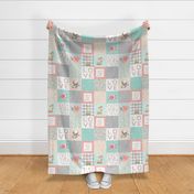 LOVE Baby Girl Quilt Top - I Love You a Bushel and a Peck - Woodland Baby Girl Blanket Gray Mint Peach