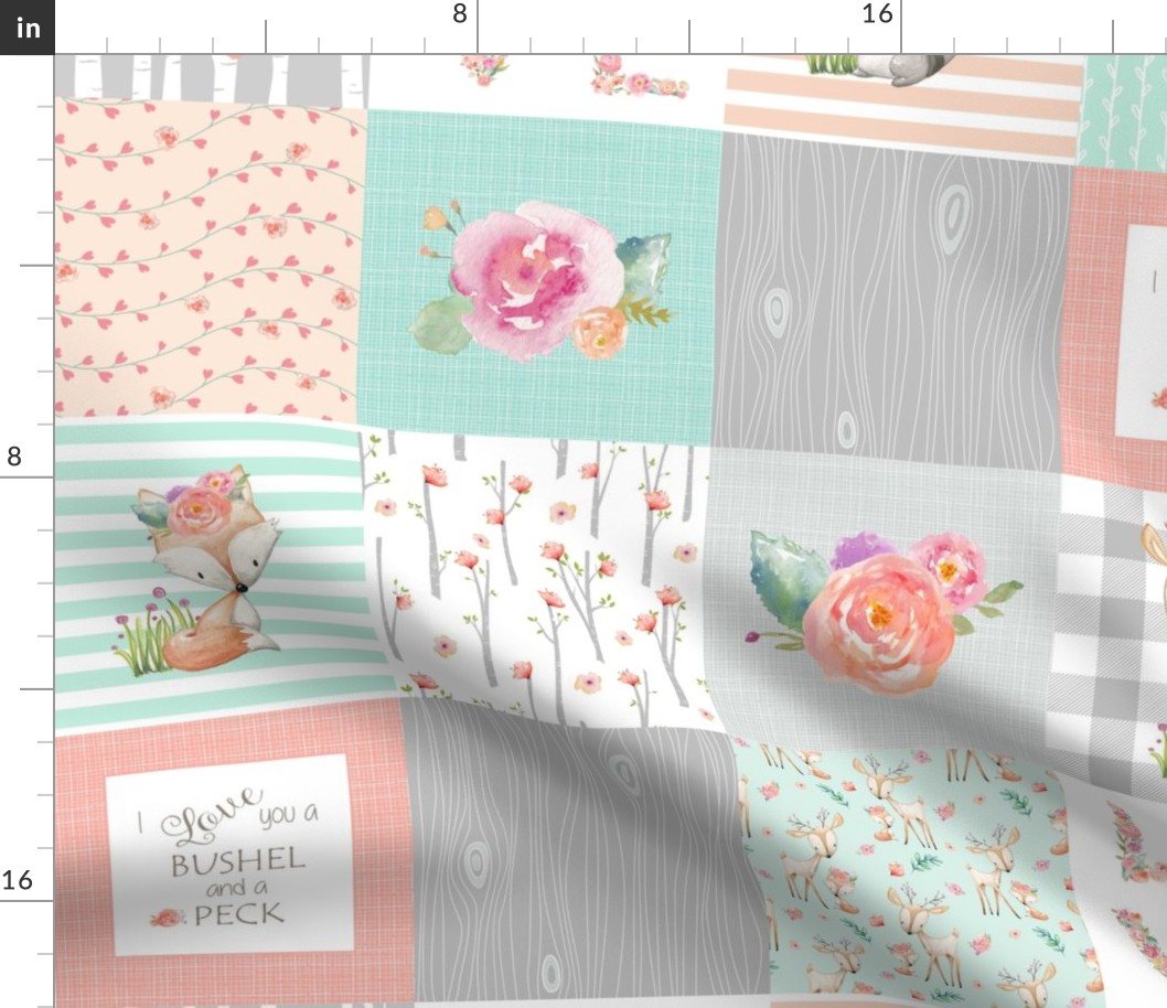 I Love You a Bushel and a Peck Quilt Top - Baby Girl Blanket Gray Mint Peach