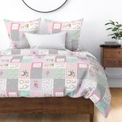 Woodland Patchwork- I Love You a Bushel and a Peck Quilt Top (rotated) - Baby Girl Blanket Gray Lavender Pink