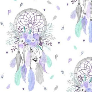 Girly Dream Catchers – Purple Lavender Mint Gray Feathers Baby Girl Nursery Blanket GingerLous LARGE SCALE A