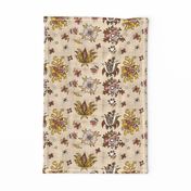 folk flowers on canvas brown