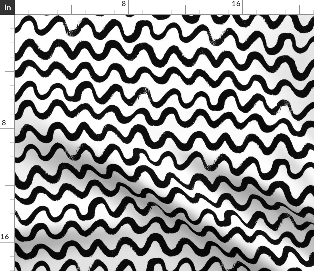 hand drawn ink wave black pattern