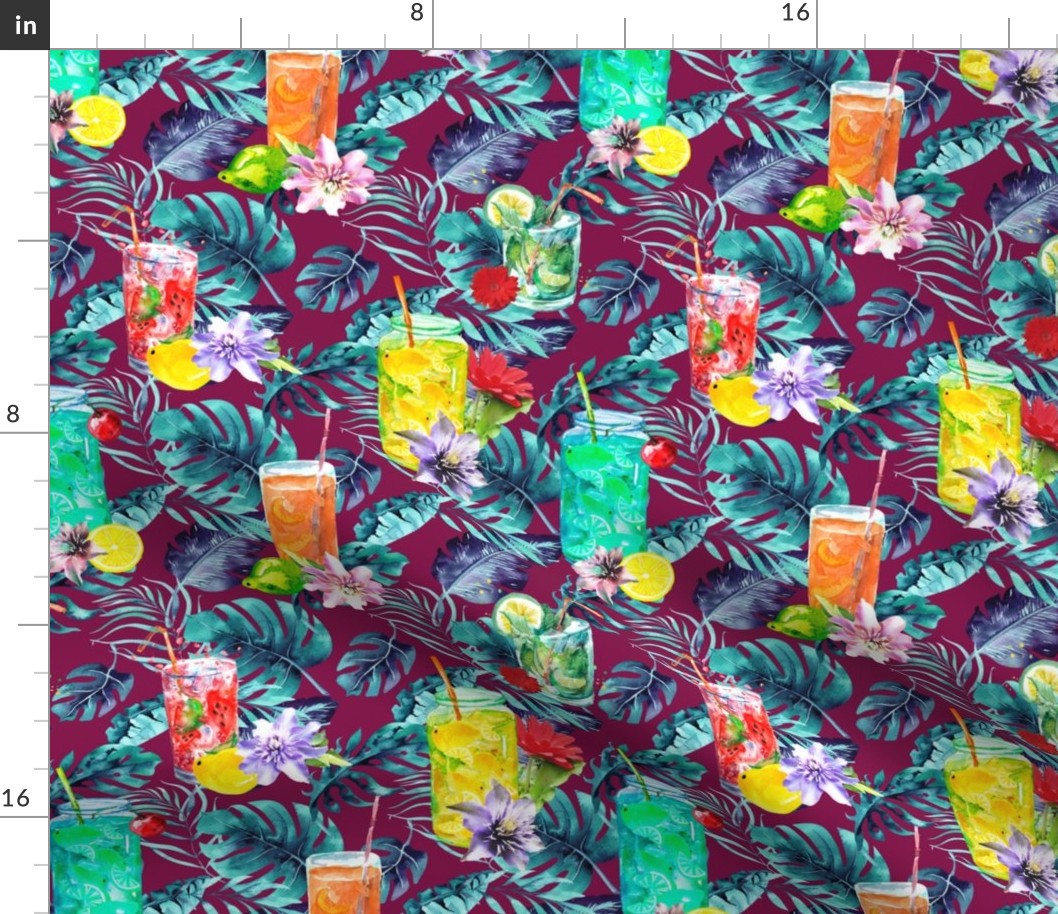 tropical watercolor summer fruity drink red raspberry