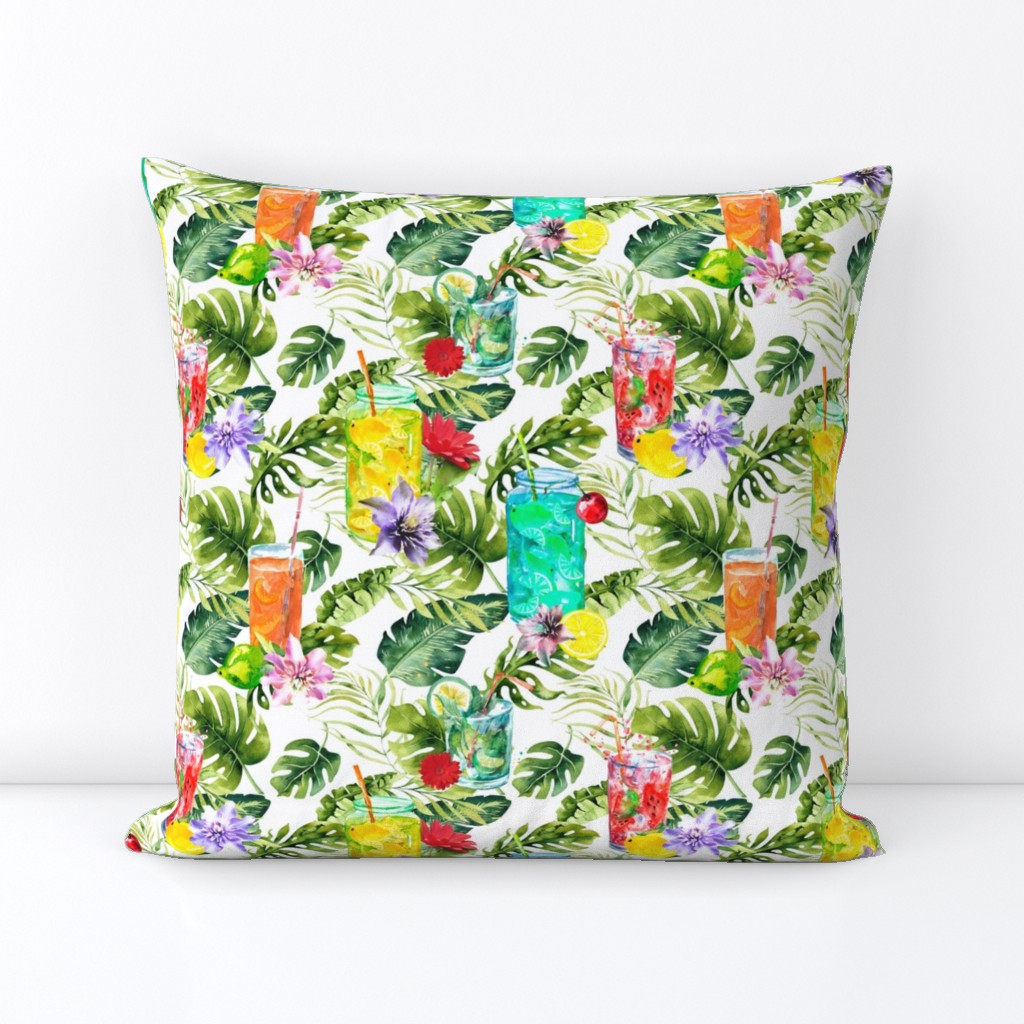 tropical watercolor summer fruity drink white