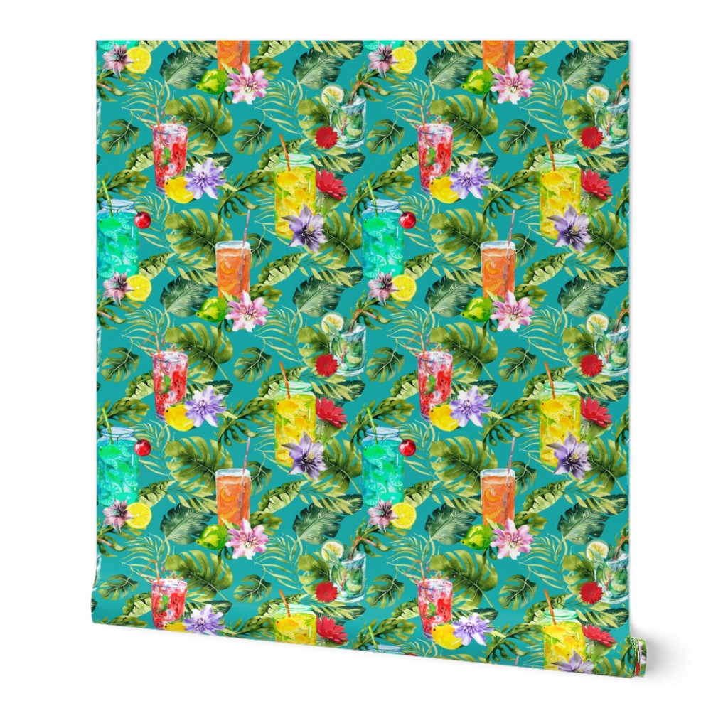 tropical watercolor summer fruity drink turquoise