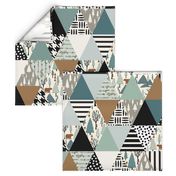 Bear Forest - Triangle Cheater Quilt - ROTATED - - Whole Cloth Quilt - Teal, Sage, Spruce, Copper 