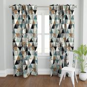 Bear Forest - Triangle Cheater Quilt - ROTATED - - Whole Cloth Quilt - Teal, Sage, Spruce, Copper 