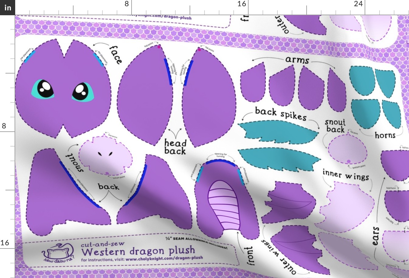 Cut & Sew Western Dragon Plush Purple