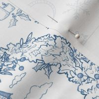 Christmas Day toile - blue and white
