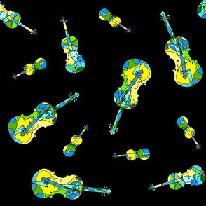 mosaic violins on black (green blue yell 2 DL XXX)