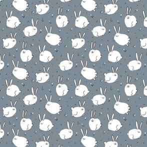 Fluffy cheerful bunnies on grey Small Scale