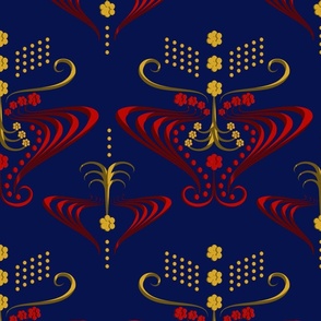 Antique Flower Luxe Regency Floral Pattern, Abstract Opulent Home Décor and Wallpaper, Royal Blue Ochre Gold