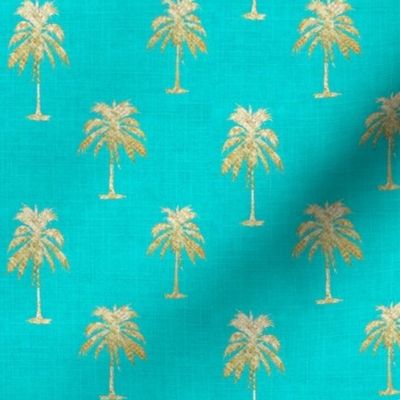 Golden Palm on Turquoise Linen