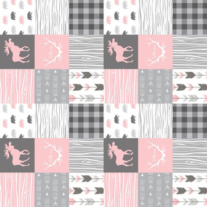 3” moose and bears - baby girl woodland - Wholecloth quilt design 