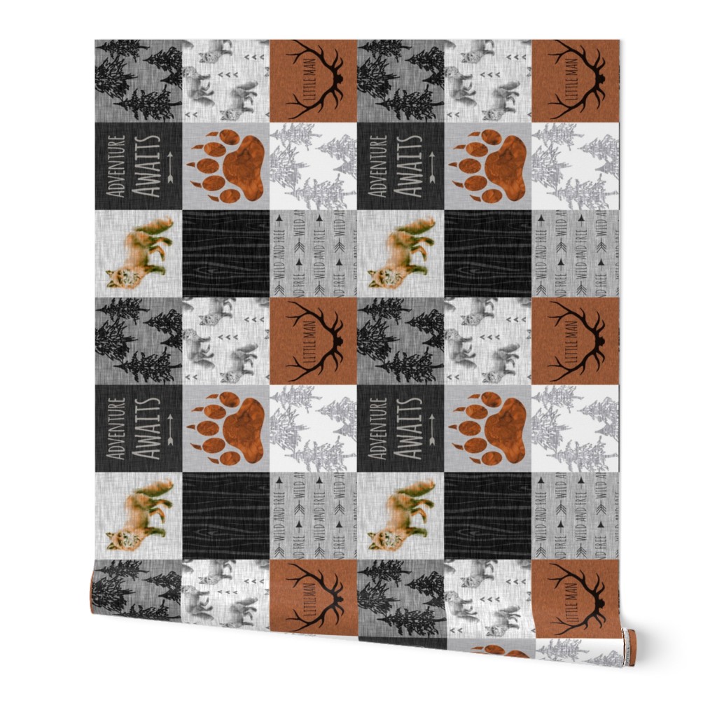 3” Fox Quilt Adventure Awaits- Little Man - Rust, Black And grey -ROTATED 