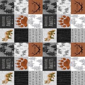 3” Fox Quilt Adventure Awaits- Little Man - Rust, Black And grey -ROTATED 