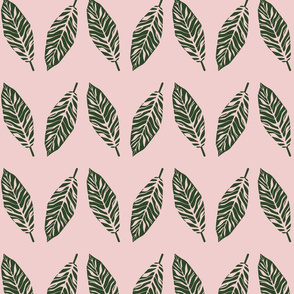 Tropical leaves green emerald  and pink