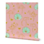 Gold Origami Flamingos * Palms * Butterflies (powder pink)