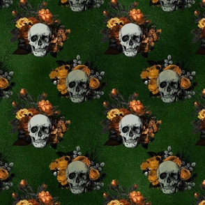 Vintage Halloween Skulls and Flowers