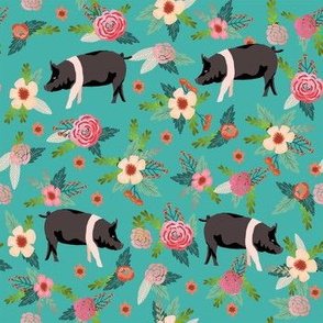 hampshire pig floral fabric - simple layout - turquoise