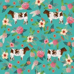 shorthorn floral fabric - simple layout - turquoise