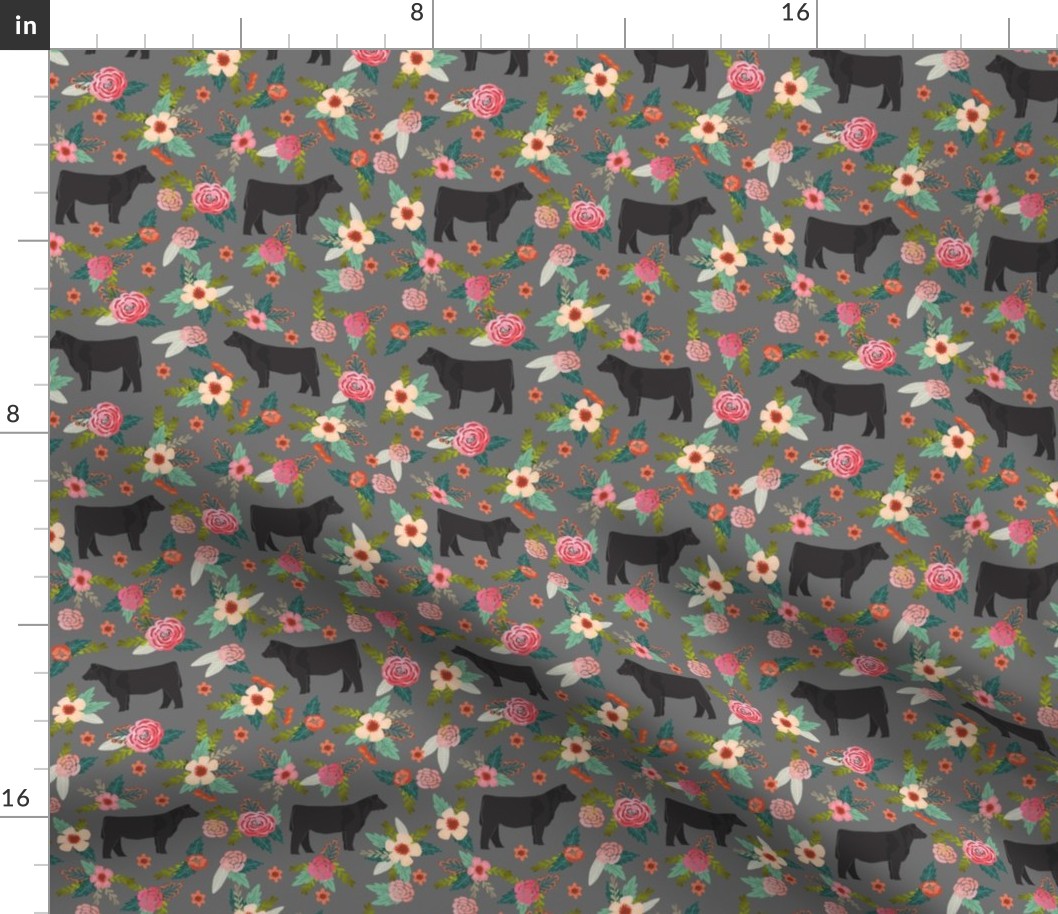 steer floral fabric - simple layout - charcoal