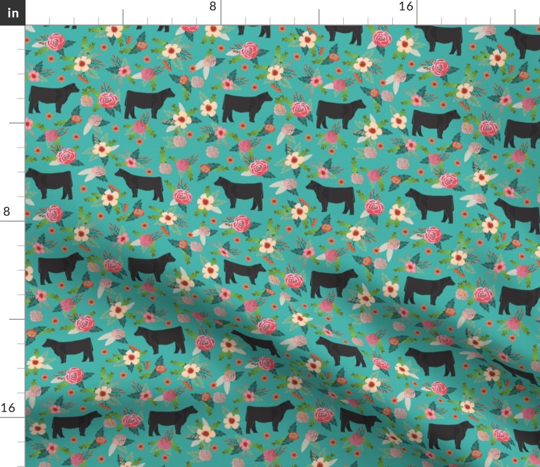 steer floral fabric - simple layout - turquoise