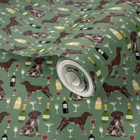 german shorthaired pointer dog fabric - german shorthaired wine, champagne, bubbly, fabric - dark green