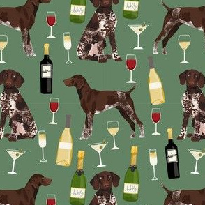 german shorthaired pointer dog fabric - german shorthaired wine, champagne, bubbly, fabric - dark green