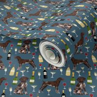 german shorthaired pointer dog fabric - german shorthaired wine, champagne, bubbly, fabric - dark blue