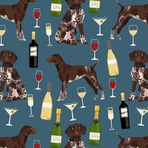 german shorthaired pointer dog fabric - german shorthaired wine, champagne, bubbly, fabric - dark blue