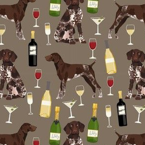 german shorthaired pointer dog fabric - german shorthaired wine, champagne, bubbly, fabric - earth tone