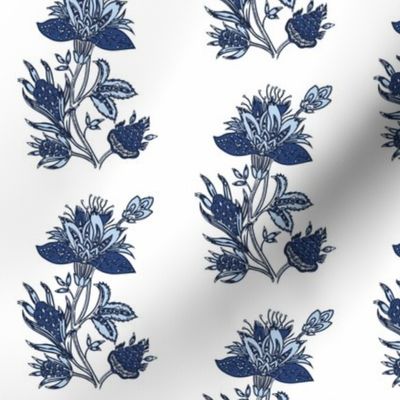 French floral blue french flower block print flowers