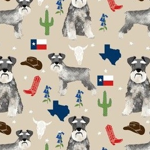 schnauzers in Texas fabric - dogs in texas, lone star state, cactus, cowboy design - tan