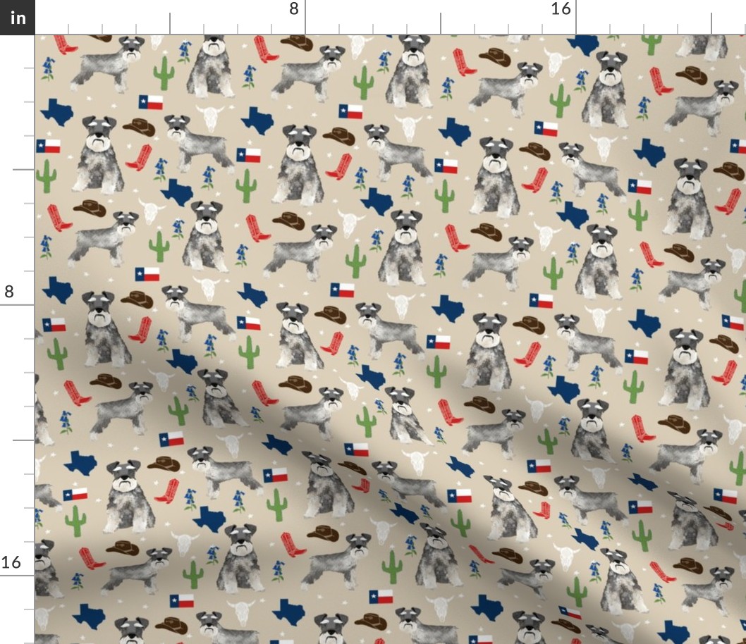 schnauzers in Texas fabric - dogs in texas, lone star state, cactus, cowboy design - tan