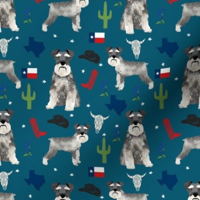 schnauzers in Texas fabric - dogs in texas, lone star state, cactus, cowboy design - blue