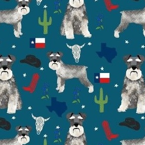 schnauzers in Texas fabric - dogs in texas, lone star state, cactus, cowboy design - blue