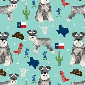 schnauzers in Texas fabric - dogs in texas, lone star state, cactus, cowboy design - light