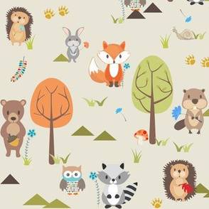 Cute Woodland Animals on Cream - MEDIUM Scale