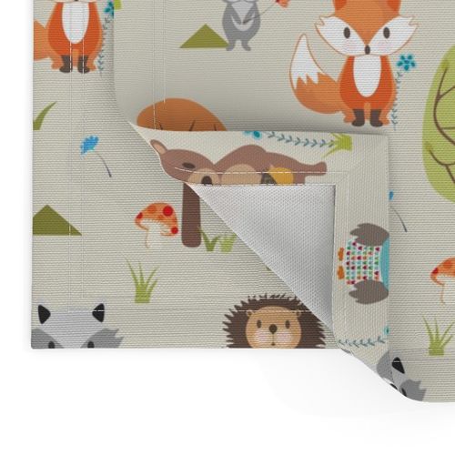 Cute Woodland Animals on Cream - LARGE Scale