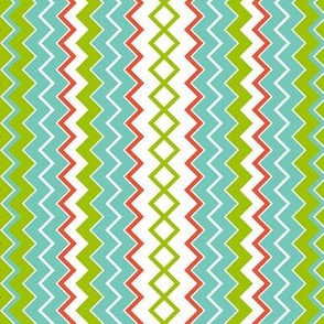 Narrow Seaside Stripes in turquoise, coral, green, white