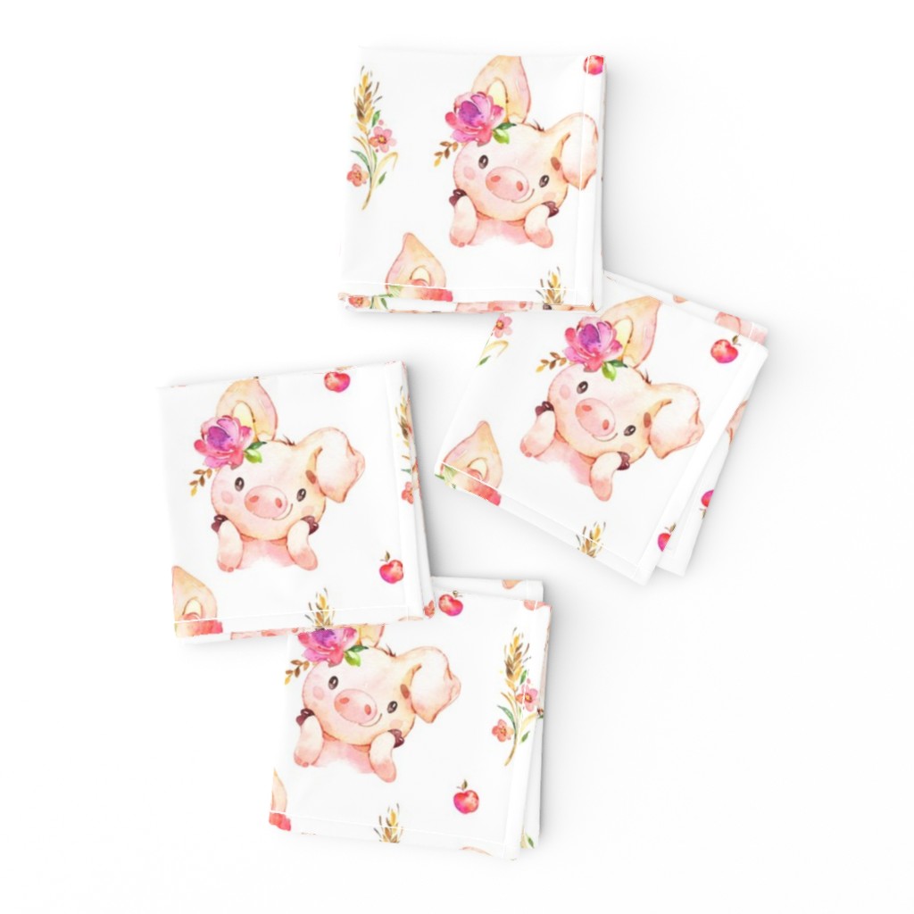 Miss Piglet - Baby Girl Pig with Flowers & Apples - LARGER Scale