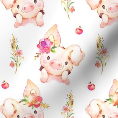 Miss Piglet - Baby Girl Pig with Flowers & Apples - LARGER Scale