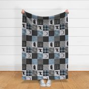 Adventure Awaits Quilt-deer no moose- Blue, grey, black - ROTATED 