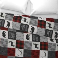 Adventure Awaits Quilt- no moose - Red, Black, grey,  cream - ROTATED 