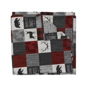 Adventure Awaits Quilt- no moose - Red, Black, grey,  cream - ROTATED 