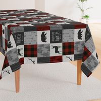 Adventure Awaits Quilt- no moose - Red, Black, grey,  cream - ROTATED 