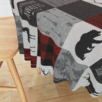 Adventure Awaits Quilt- no moose - Red, Black, grey,  cream - ROTATED 